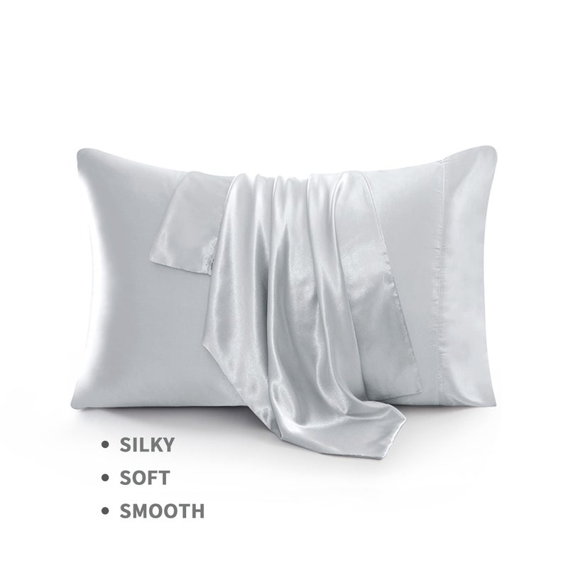 Luxbedding Satin Bed Sheets Queen Sheet Set, Silver Grey Silk Sheets, 4 - Pieces Soft Bedding Set with 1 Deep Pocket Fitted Sheet,1 Flat Sheet,2 Pillowcase - Image 5